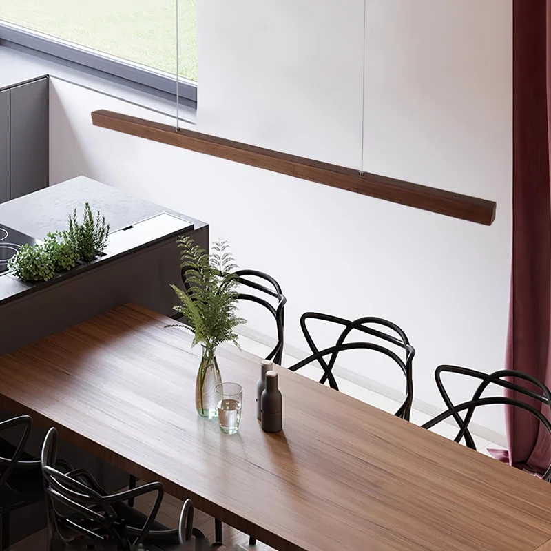 LED Hanglamp Hout Lineair Warm Licht Eettafel Kookeiland Minimalistisch Japandi Design Verstelbaar Snoer Balklamp | Sansoti