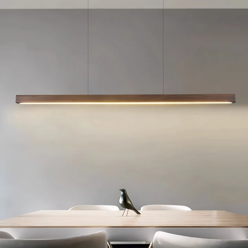LED Hanglamp Hout Lineair Warm Licht Eettafel Kookeiland Minimalistisch Japandi Design Verstelbaar Snoer Balklamp | Sansoti