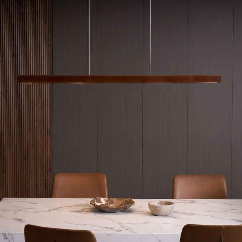 LED Hanglamp Hout Lineair Warm Licht Eettafel Kookeiland Minimalistisch Japandi Design Verstelbaar Snoer Balklamp | Sansoti