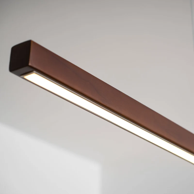 LED Hanglamp Hout Lineair Warm Licht Eettafel Kookeiland Minimalistisch Japandi Design Verstelbaar Snoer Balklamp | Sansoti