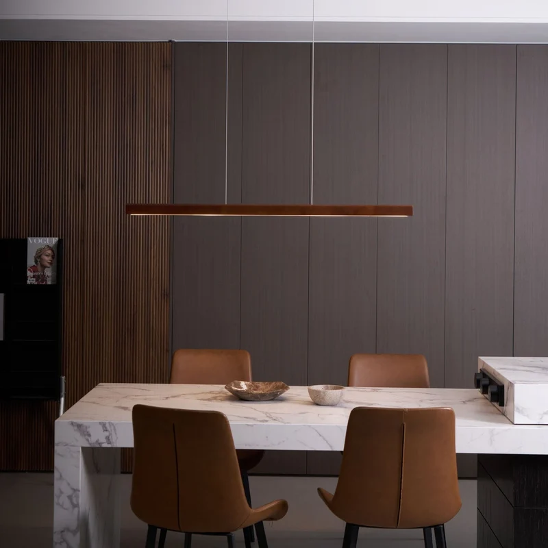 LED Hanglamp Hout Lineair Warm Licht Eettafel Kookeiland Minimalistisch Japandi Design Verstelbaar Snoer Balklamp | Sansoti