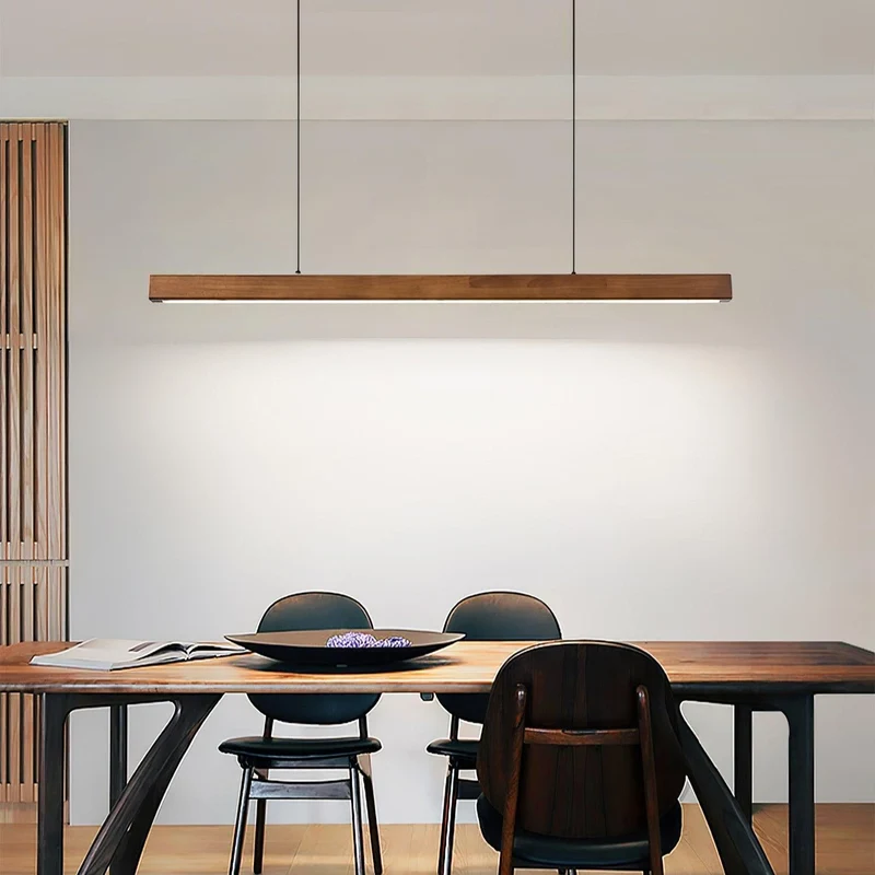 LED Hanglamp Hout Lineair Warm Licht Eettafel Kookeiland Minimalistisch Japandi Design Verstelbaar Snoer Balklamp | Sansoti