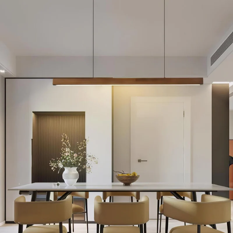 LED Hanglamp Hout Lineair Warm Licht Eettafel Kookeiland Minimalistisch Japandi Design Verstelbaar Snoer Balklamp | Sansoti
