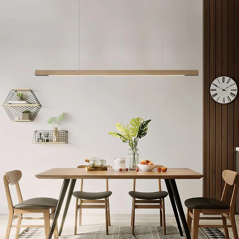 LED Hanglamp Hout Lineair Warm Licht Eettafel Kookeiland Minimalistisch Japandi Design Verstelbaar Snoer Balklamp | Sansoti