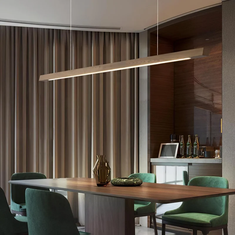 LED Hanglamp Hout Lineair Warm Licht Eettafel Kookeiland Minimalistisch Japandi Design Verstelbaar Snoer Balklamp | Sansoti