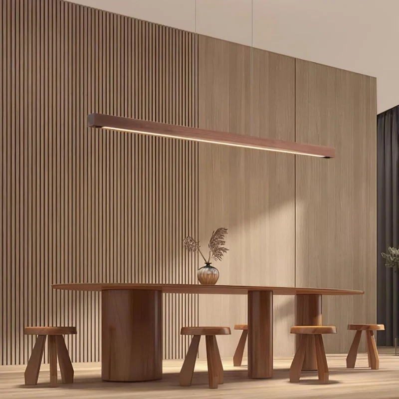 LED Hanglamp Hout Lineair Warm Licht Eettafel Kookeiland Minimalistisch Japandi Design Verstelbaar Snoer Balklamp | Sansoti