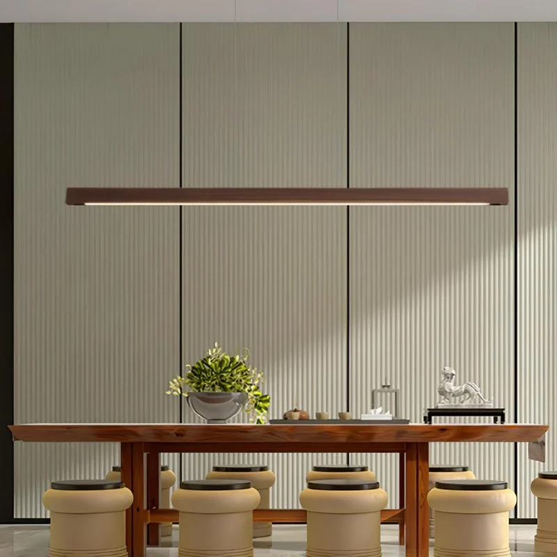 LED Hanglamp Hout Lineair Warm Licht Eettafel Kookeiland Minimalistisch Japandi Design Verstelbaar Snoer Balklamp | Sansoti
