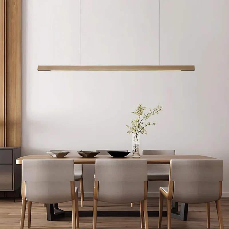 LED Hanglamp Hout Lineair Warm Licht Eettafel Kookeiland Minimalistisch Japandi Design Verstelbaar Snoer Balklamp | Sansoti