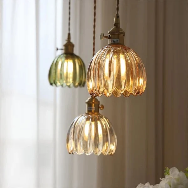 Hanglamp Glas E27 Amber Tulpvorm Retro Eettafel Woonkamer Hal Vintage Glazen Hanglamp Sfeerverlichting | Sansoti