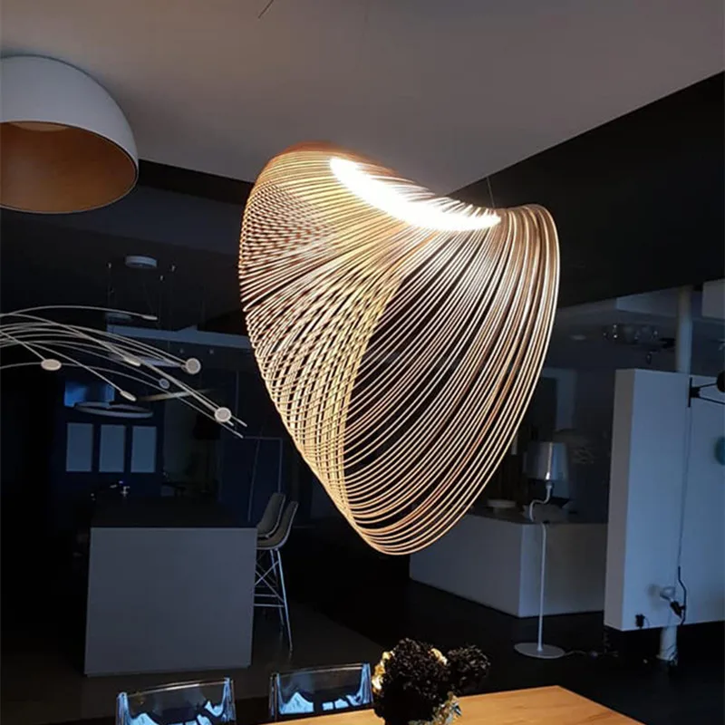 Houten Hanglamp LED 8W Naturel Woonkamer Restaurant Bar Organische Designlamp Golvende Houten Lamp Sfeerverlichting | Sansoti