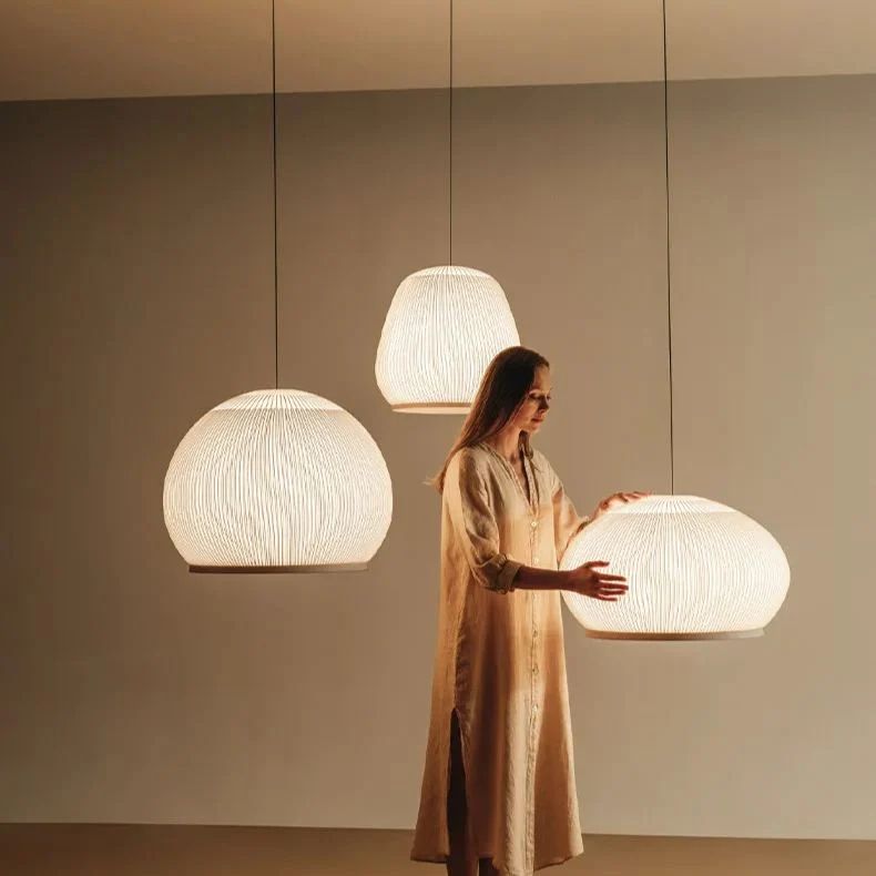 Japandi Hanglamp 3D Lycra 45 cm Beige Eettafel Woonkamer Dimbare LED Hanglamp Scandinavische Verlichting Interieur | Sansoti