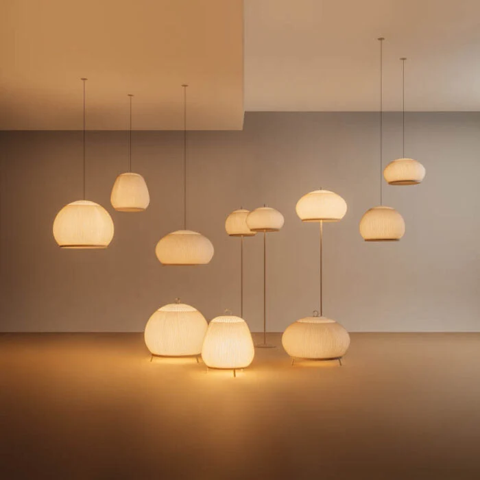 Japandi Hanglamp 3D Lycra 45 cm Beige Eettafel Woonkamer Dimbare LED Hanglamp Scandinavische Verlichting Interieur | Sansoti
