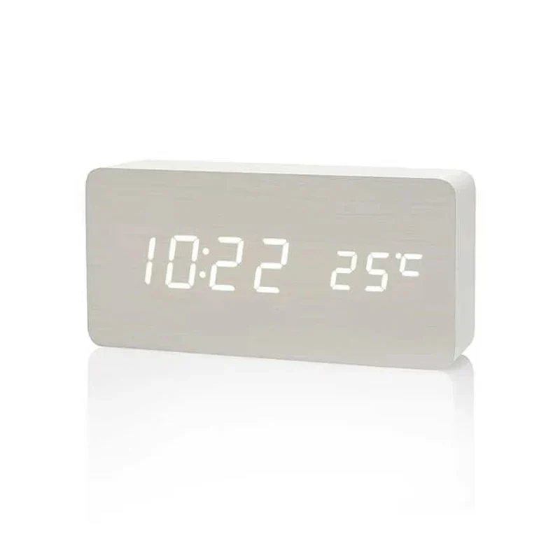 Digitale Wekker Houtlook LED Bamboe Zwart Bruin Temperatuur USB Slaapkamer Bureau 3 Alarmen Instelbare Helderheid 12/24u Tafelklok | Sansoti