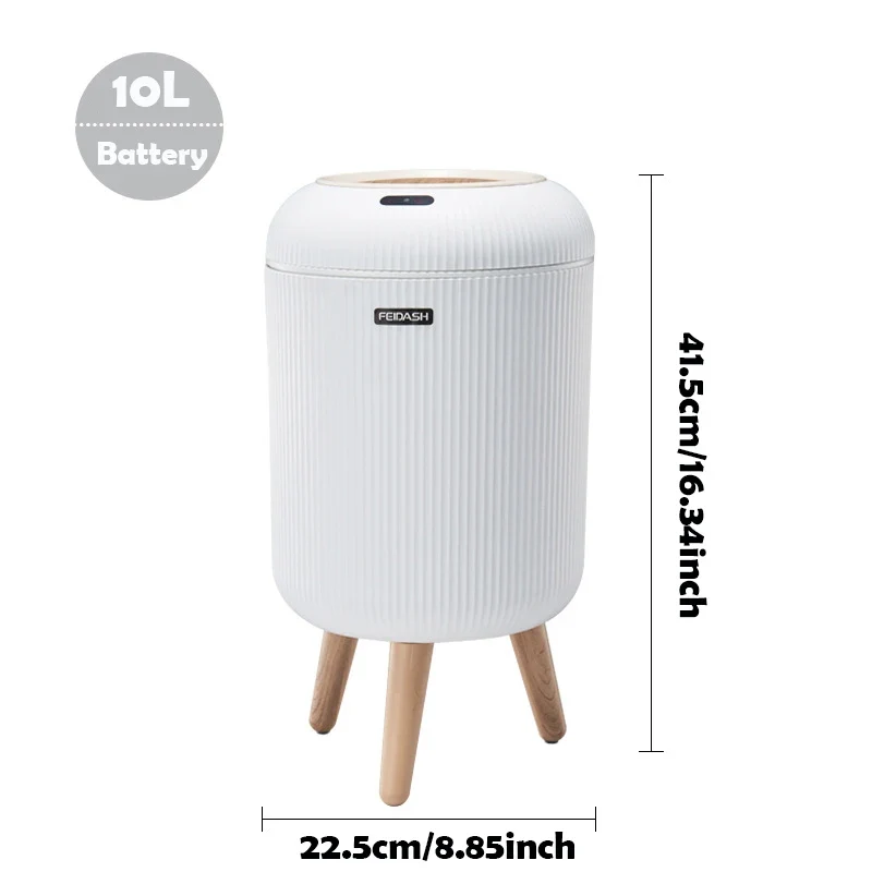 Prullenbak Sensor Automatisch 10L Wit Groen Zwart Houten Poten Woonkamer Badkamer 0,3s Infrarood Deksel Slimme Vuilnisbak Keuken | Sansoti