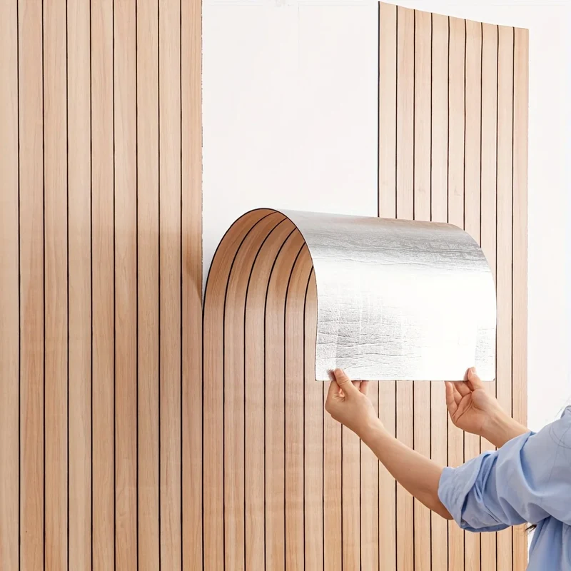 Zelfklevend Wandpaneel 3D Houtlook PVC 40x300cm Woonkamer Slaapkamer Peel and Stick Muursticker Behang Latten Patroon Waterdicht | Sansoti