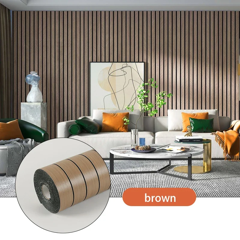 Zelfklevend Wandpaneel 3D Houtlook PVC 40x300cm Woonkamer Slaapkamer Peel and Stick Muursticker Behang Latten Patroon Waterdicht | Sansoti