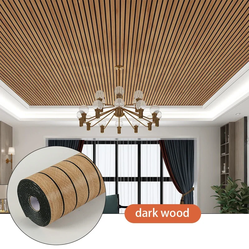 Zelfklevend Wandpaneel 3D Houtlook PVC 40x300cm Woonkamer Slaapkamer Peel and Stick Muursticker Behang Latten Patroon Waterdicht | Sansoti
