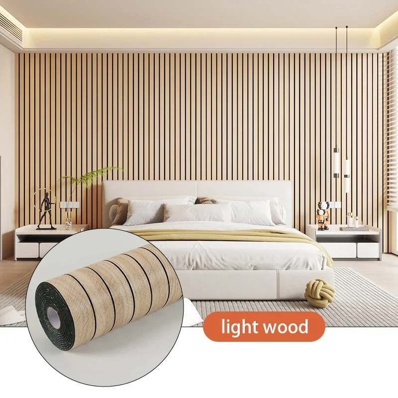 Zelfklevend Wandpaneel 3D Houtlook PVC 40x300cm Woonkamer Slaapkamer Peel and Stick Muursticker Behang Latten Patroon Waterdicht | Sansoti
