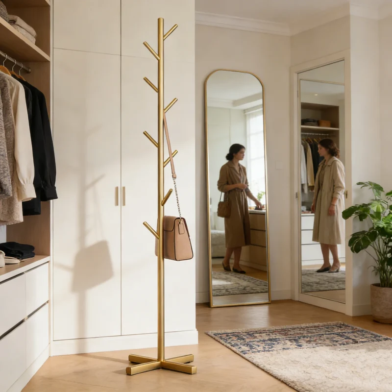 Staande Kapstok Metaal Zwart 167cm 8 Haken Slaapkamer Hal Vloerstaand Kledingrek Antislip Jassen Ophangsysteem Garderobe Standaard | Sansoti