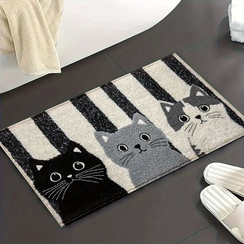 Deurmat Cartoon Katten PVC Zwart Wit Gestreept 60x90cm Antislip Waterdicht Vloermat Slaapkamer Woonkamer Hal Buitendeurmat | Sansoti