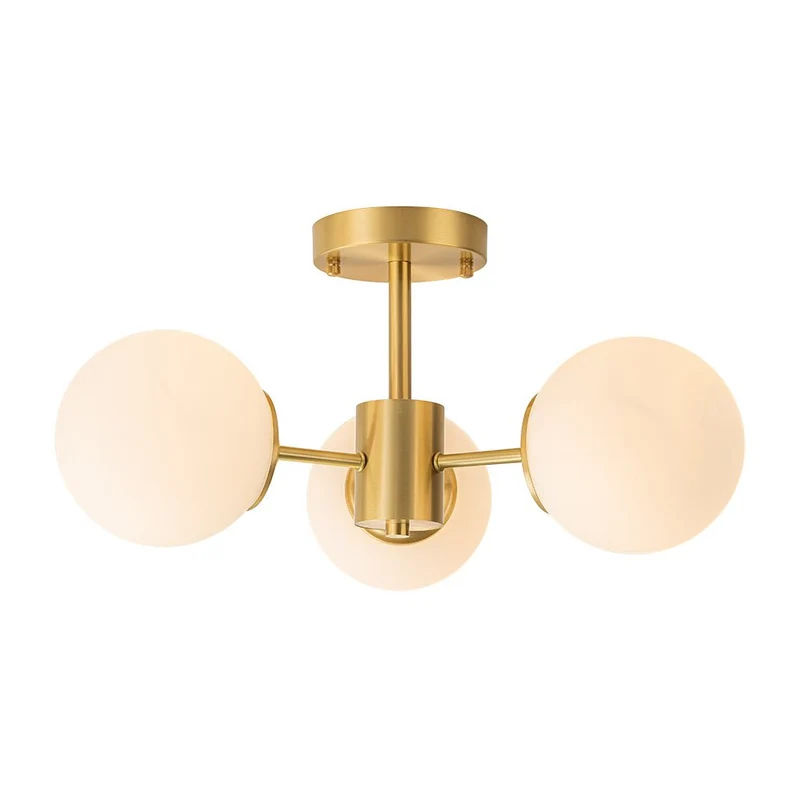 Sputnik Plafondlamp 3 Lichts Messing Opaal Glas 48cm E26 Woonkamer Slaapkamer Eetkamer Entree Mid-Century Bubble Flush Mount Badkamer | Sansoti