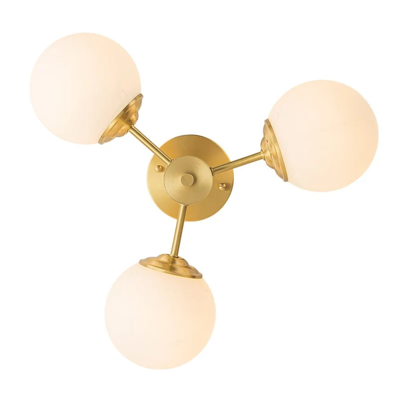 Sputnik Plafondlamp 3 Lichts Messing Opaal Glas 48cm E26 Woonkamer Slaapkamer Eetkamer Entree Mid-Century Bubble Flush Mount Badkamer | Sansoti