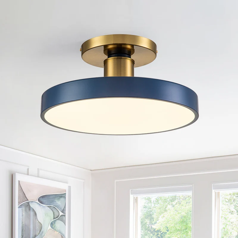 LED Plafondlamp Rond Blauw Messing 40cm 24W Dimbaar 5 Kleurtemperaturen Slaapkamer Keuken Woonkamer Entree Coastal Semi Flush Mount | Sansoti