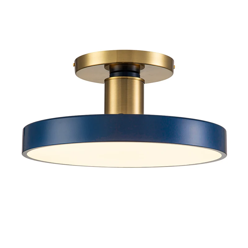 LED Plafondlamp Rond Blauw Messing 40cm 24W Dimbaar 5 Kleurtemperaturen Slaapkamer Keuken Woonkamer Entree Coastal Semi Flush Mount | Sansoti