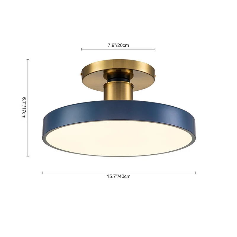 LED Plafondlamp Rond Blauw Messing 40cm 24W Dimbaar 5 Kleurtemperaturen Slaapkamer Keuken Woonkamer Entree Coastal Semi Flush Mount | Sansoti