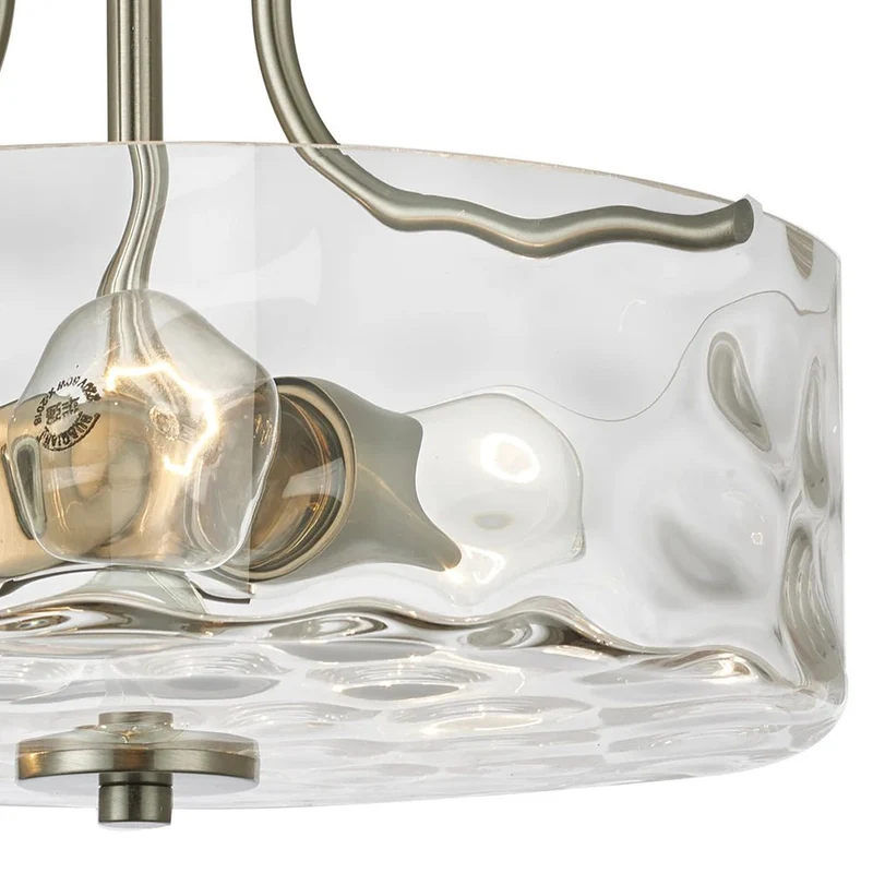 Glazen Plafondlamp Drum Nikkel 30cm 2 Lichts Gehamerd Glas Badkamer Entree Keuken Slaapkamer Semi Flush Mount Hal Woonkamer | Sansoti