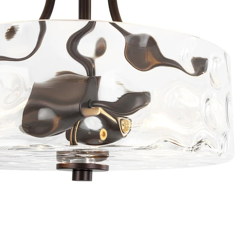 Glazen Plafondlamp Drum Messing 30cm 2 Lichts Gehamerd Glas Woonkamer Eetkamer Semi Flush Mount Badkamer Entree Hal Slaapkamer | Sansoti