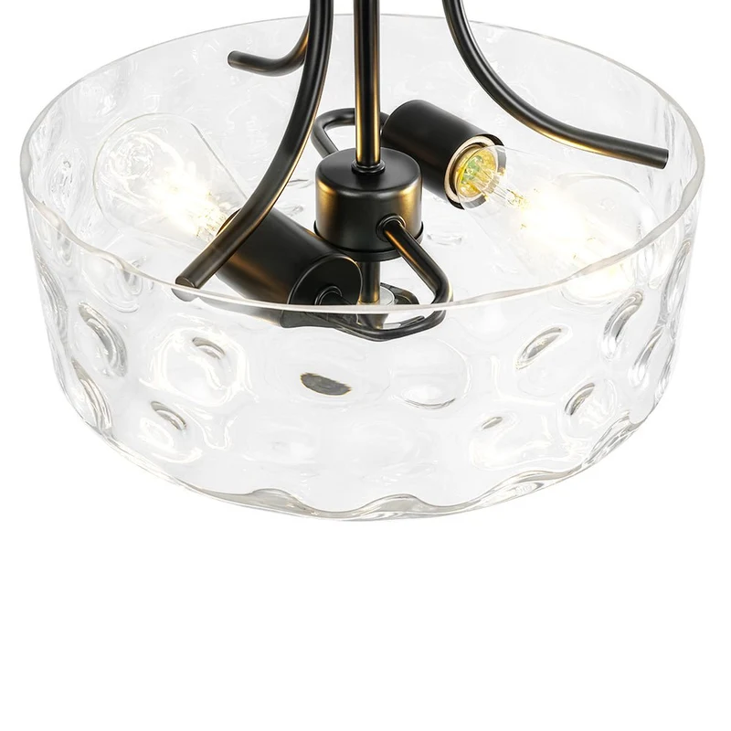 Glazen Plafondlamp Drum Messing 30cm 2 Lichts Gehamerd Glas Woonkamer Eetkamer Semi Flush Mount Badkamer Entree Hal Slaapkamer | Sansoti