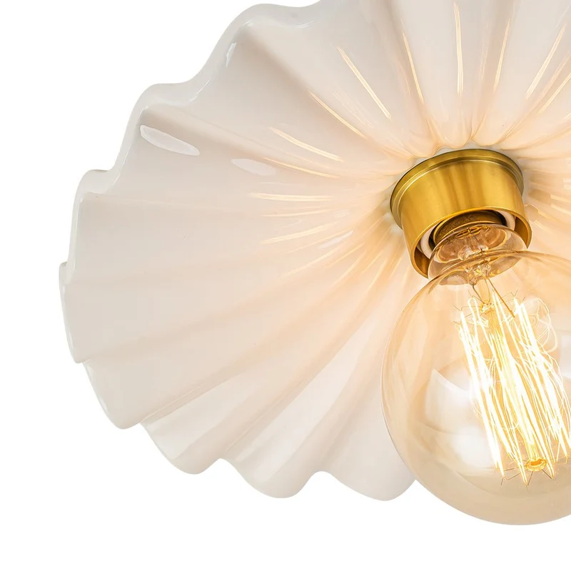 Keramieke Plafondlamp Messing Creme 30cm Semi Flush Mount Eetkamer Slaapkamer Retro Mid-Century Geplooid Badkamer Entree Woonkamer | Sansoti