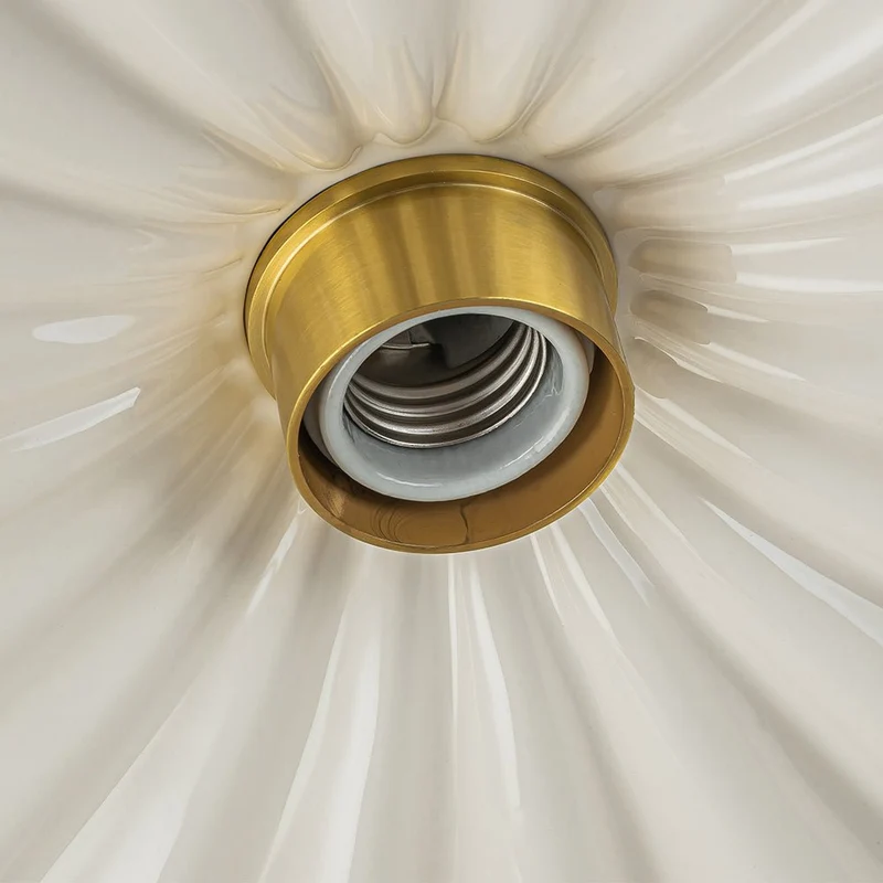 Keramieke Plafondlamp Messing Creme 30cm Semi Flush Mount Eetkamer Slaapkamer Retro Mid-Century Geplooid Badkamer Entree Woonkamer | Sansoti