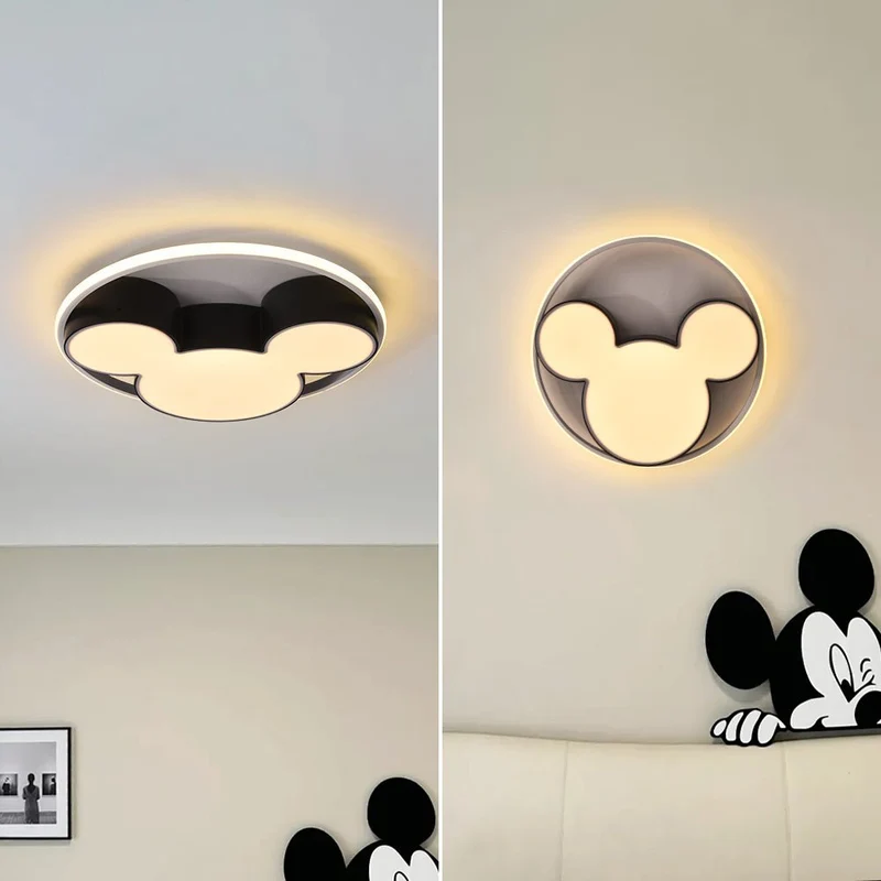 Kinderkamer Plafondlamp LED Zwart Wit 45cm 52cm Dimbaar Afstandsbediening Slaapkamer Woonkamer Speelkamer Aluminium Acryl Muisdesign | Sansoti