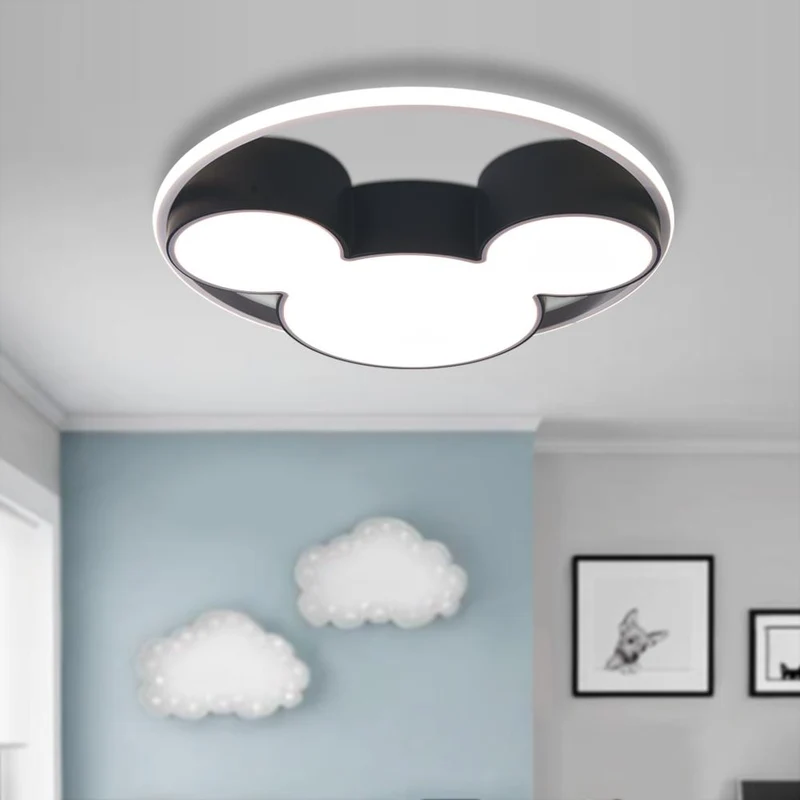 Kinderkamer Plafondlamp LED Zwart Wit 45cm 52cm Dimbaar Afstandsbediening Slaapkamer Woonkamer Speelkamer Aluminium Acryl Muisdesign | Sansoti
