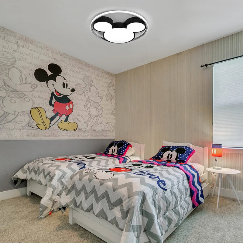 Kinderkamer Plafondlamp LED Zwart Wit 45cm 52cm Dimbaar Afstandsbediening Slaapkamer Woonkamer Speelkamer Aluminium Acryl Muisdesign | Sansoti