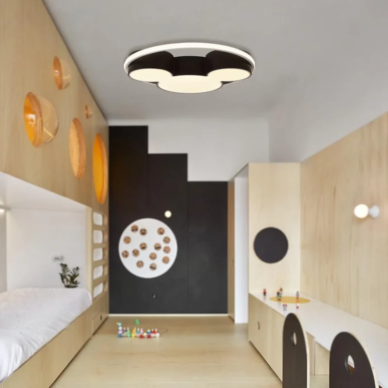 Kinderkamer Plafondlamp LED Zwart Wit 45cm 52cm Dimbaar Afstandsbediening Slaapkamer Woonkamer Speelkamer Aluminium Acryl Muisdesign | Sansoti