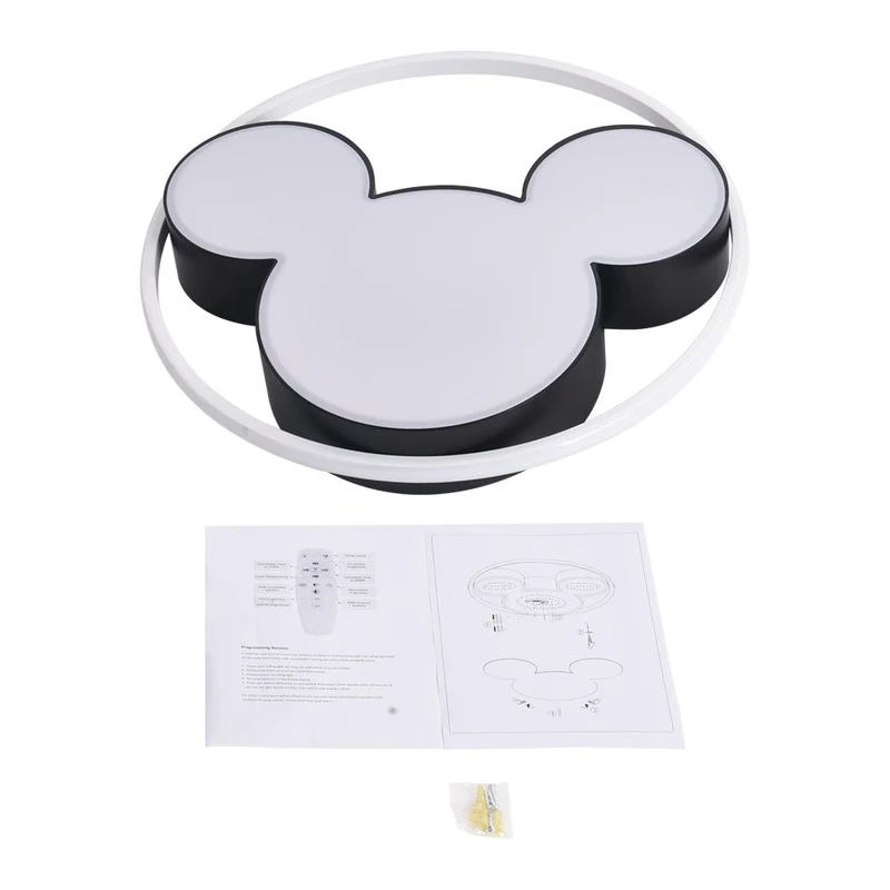 Kinderkamer Plafondlamp LED Zwart Wit 45cm 52cm Dimbaar Afstandsbediening Slaapkamer Woonkamer Speelkamer Aluminium Acryl Muisdesign | Sansoti