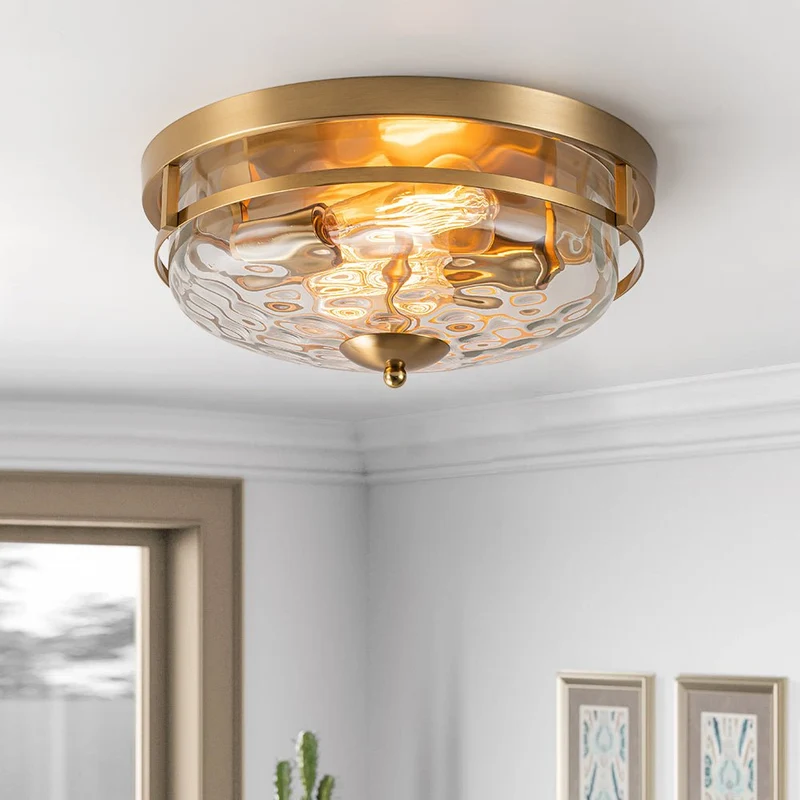 Glazen Plafondlamp Rond Zwart Goud Gehamerd Glas 33cm Woonkamer Slaapkamer Flush Mount Farmhouse Entree Eetkamer Badkamer | Sansoti