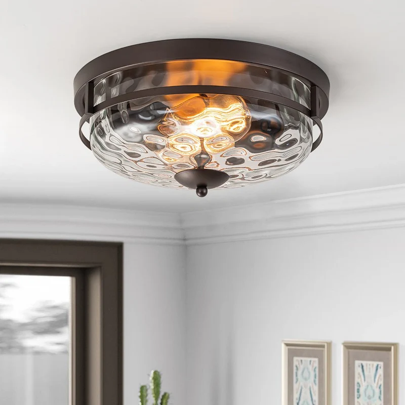 Glazen Plafondlamp Rond Zwart Goud Gehamerd Glas 33cm Woonkamer Slaapkamer Flush Mount Farmhouse Entree Eetkamer Badkamer | Sansoti