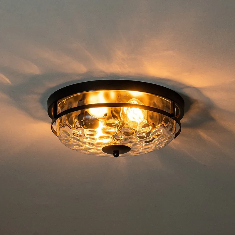 Glazen Plafondlamp Rond Zwart Goud Gehamerd Glas 33cm Woonkamer Slaapkamer Flush Mount Farmhouse Entree Eetkamer Badkamer | Sansoti