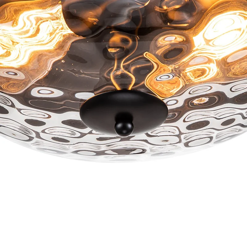 Glazen Plafondlamp Rond Zwart Goud Gehamerd Glas 33cm Woonkamer Slaapkamer Flush Mount Farmhouse Entree Eetkamer Badkamer | Sansoti