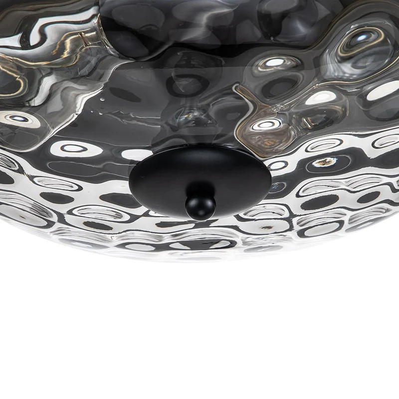 Glazen Plafondlamp Rond Zwart Goud Gehamerd Glas 33cm Woonkamer Slaapkamer Flush Mount Farmhouse Entree Eetkamer Badkamer | Sansoti