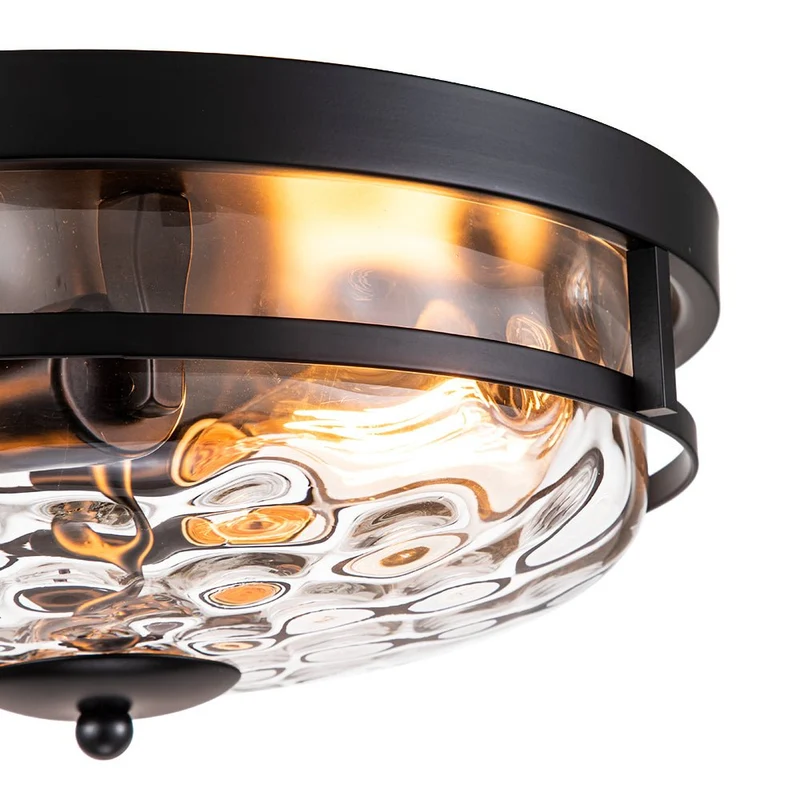 Glazen Plafondlamp Rond Zwart Goud Gehamerd Glas 33cm Woonkamer Slaapkamer Flush Mount Farmhouse Entree Eetkamer Badkamer | Sansoti