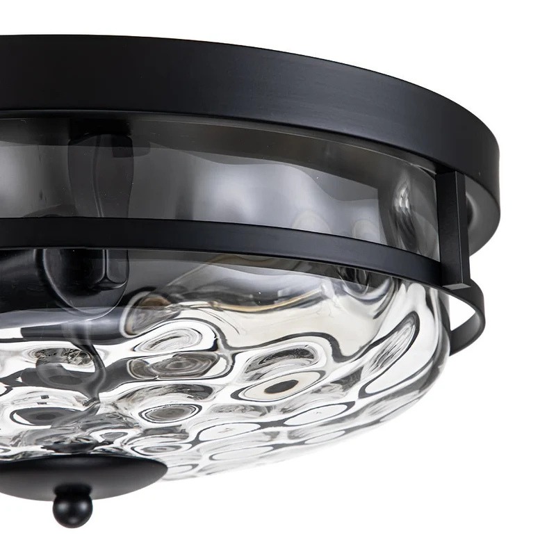 Glazen Plafondlamp Rond Zwart Goud Gehamerd Glas 33cm Woonkamer Slaapkamer Flush Mount Farmhouse Entree Eetkamer Badkamer | Sansoti