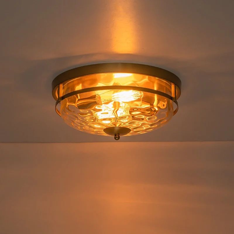Glazen Plafondlamp Rond Zwart Goud Gehamerd Glas 33cm Woonkamer Slaapkamer Flush Mount Farmhouse Entree Eetkamer Badkamer | Sansoti