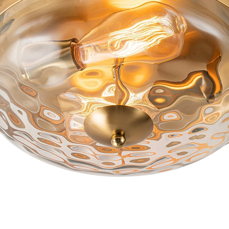 Glazen Plafondlamp Rond Zwart Goud Gehamerd Glas 33cm Woonkamer Slaapkamer Flush Mount Farmhouse Entree Eetkamer Badkamer | Sansoti