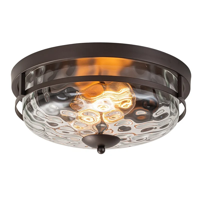 Glazen Plafondlamp Rond Zwart Goud Gehamerd Glas 33cm Woonkamer Slaapkamer Flush Mount Farmhouse Entree Eetkamer Badkamer | Sansoti