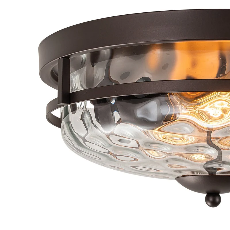 Glazen Plafondlamp Rond Zwart Goud Gehamerd Glas 33cm Woonkamer Slaapkamer Flush Mount Farmhouse Entree Eetkamer Badkamer | Sansoti
